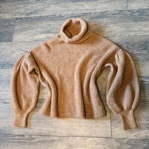 Cupcake Clothing Sz S Camel Turtleneck Sweater Balloon Sleeve Coquette Old Money